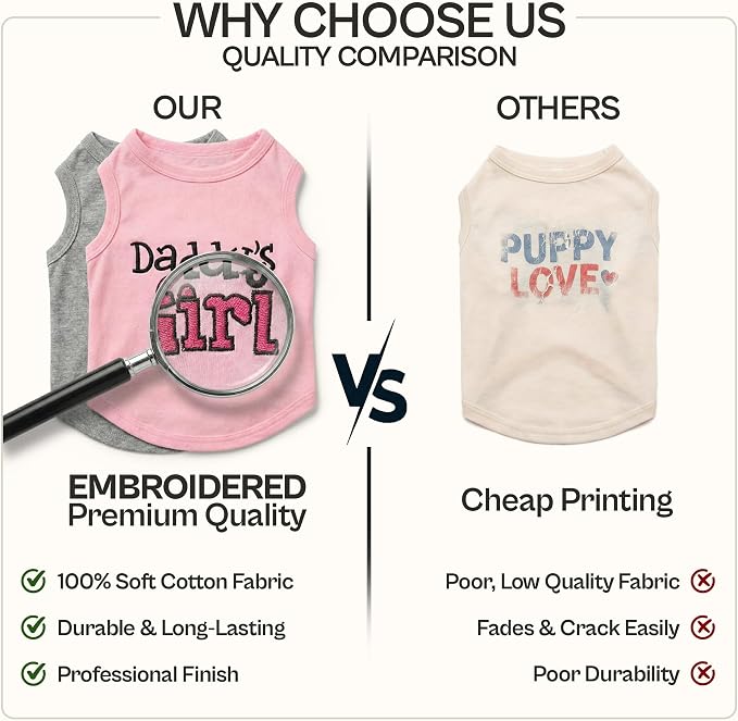 Parisian Pet 2 Pack Dog Shirts – 100% Cotton Shirts for Large Dogs – Sleeveless I Love My Daddy & Daddy’s Girl Dog Clothes – Breathable Summer Pet Apparel - Stretchy and Stylish T Shirts for Dogs