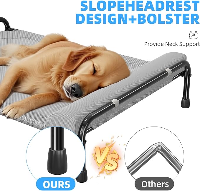 Simple Trending Elevated Dog Bed for Large Dogs, 44.5" x 31", Grey | Cooling Raised Pet Cot with Bolster, Dog Couch Cot for Indoor Outdoor, Breathable Mesh, Waterproof, Non-Slip Feet