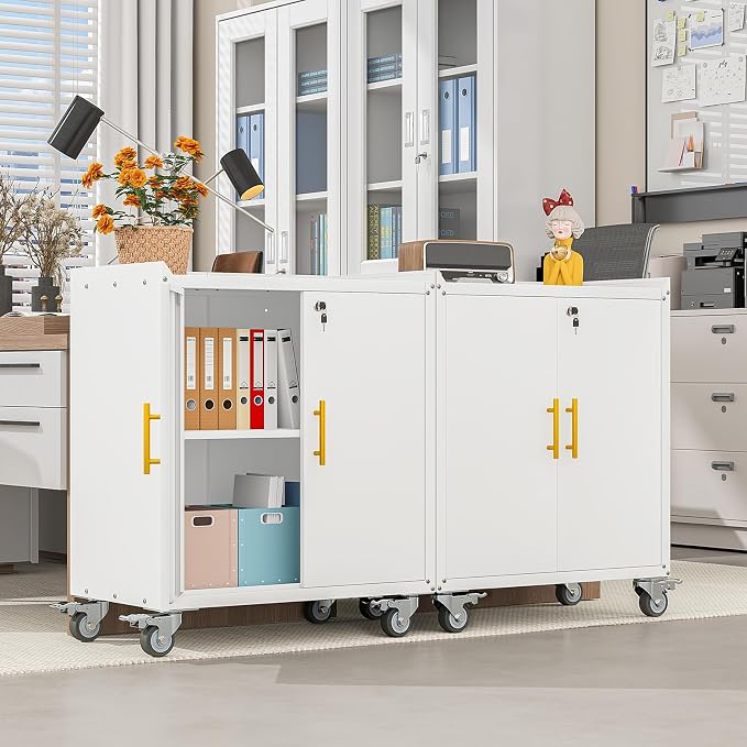 pozdeg 35.6" Rolling Metal Garage Storage Cabinet with Wheels & Lock, White