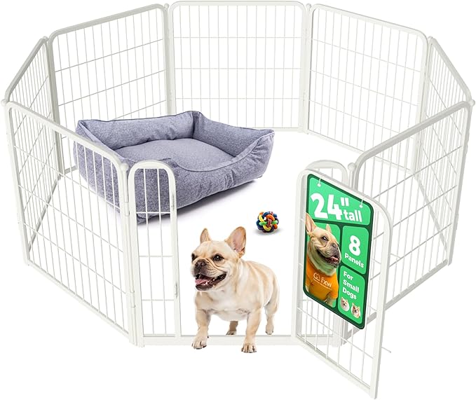FXW Homeplus Indoor Dog Playpen, 24" H, 8 Panels, for Puppies & Small Dogs | Stress-free play, Heavy-duty, Semi-open design, Easy setup, Threshold-free gate, Expandable, Patented