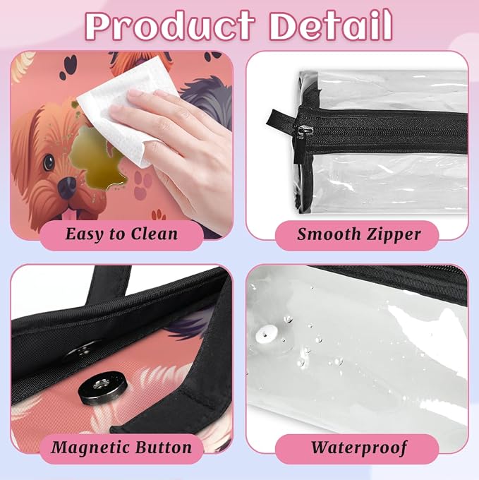 Dogs Makeup Bag for Women Hanging Roll-Up Travel Organizer Toiletry Kit with 4 Removable Compartments, Cute