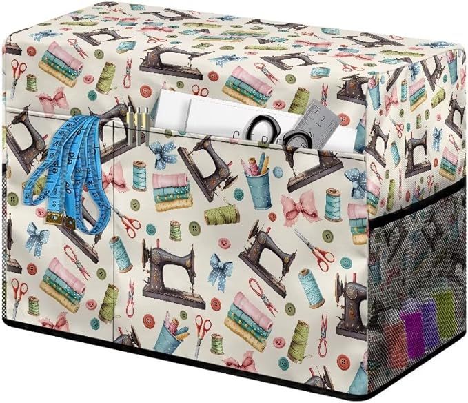 Sewing Design Pattern Sewing Machine Cover - Fits Standard Singer, Brother and Janome Machines, Protecting & Decorating Your Sewing Space
