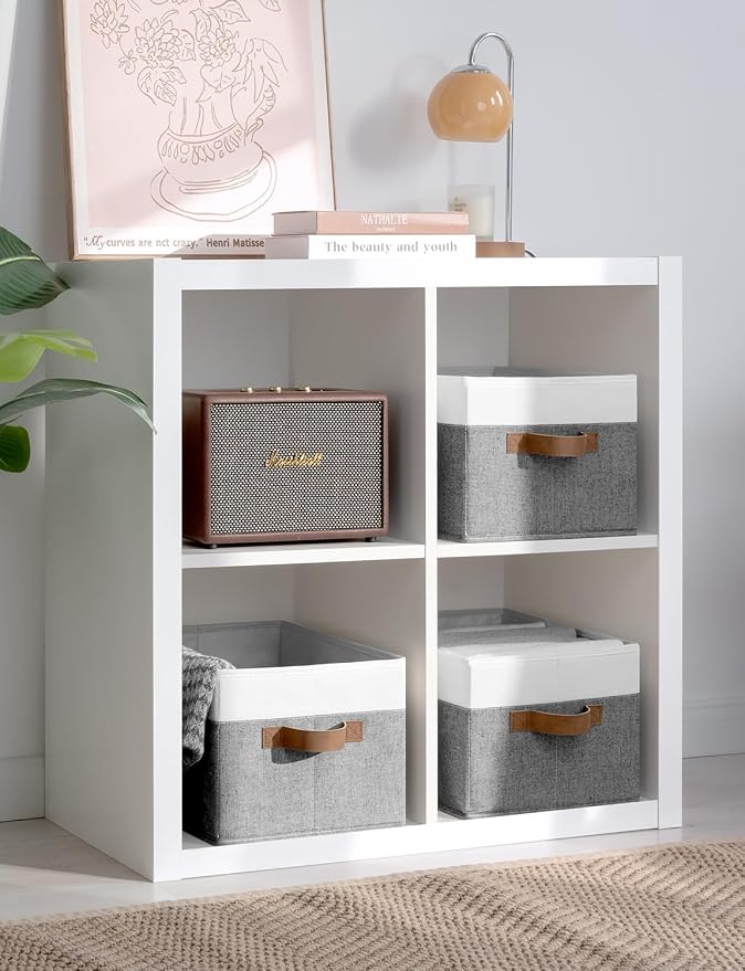 StorageWorks Closet Storage Bins, Gray&White, Large, 3-Pack | Fabric Shelf Baskets, Closet Organizers and Storage Basket, Foldable Storage Bins for Shelves, Clothes Storage Bins