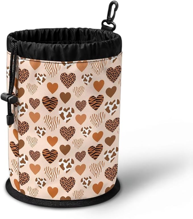 Drawstring Clothespin Pouch, Heart Leopard Print Laundry Peg Bag Organizer with Multi-Hanging Feature, Portable Storage for Clips, Perfect for Drying Rack, Camping & Home