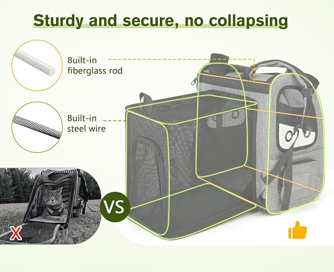 pecute Cat Backpack Expandable, Cat Carrier Backpack with Acrylic Window | Durable Oxford Cloth, Lockable Zipper,Use for Pet Under 11 lbs to Travel