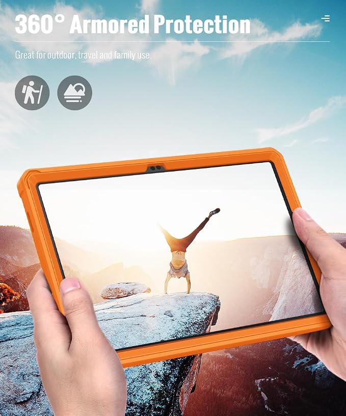 MoKo Shockproof Case Fit Samsung Galaxy Tab A11+ Plus/ A9+ 11 Inch | Full Body Rugged Stand Back Cover with Built-in Screen Protector for Galaxy Tab A11+/ A9+ Tablet, Orange