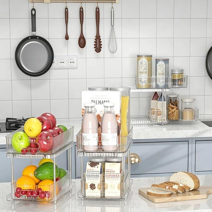 2 Pack Under Sink Organizer and Storage, 2 Tier Pull-Out Bathroom Organizers for Cabinet, Kitchen, Clear