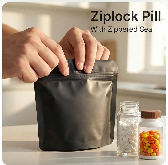 Reusable Pet Pill Pouches for Light Medicine,- 200pcs Capacitywith Zippered Seal, Zippered Medicine Bags with Fun Labels,Waterproof for Medications, Vitamins, Treats (Black Cat)