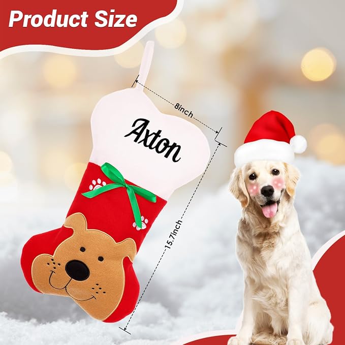 Personalized Christmas Stockings for Dogs Cats, Custom Pet Christmas Stockings with Embroidered Name, Red Bone Pet Xmas Stockings for Holiday Decoration (4 Pcs)
