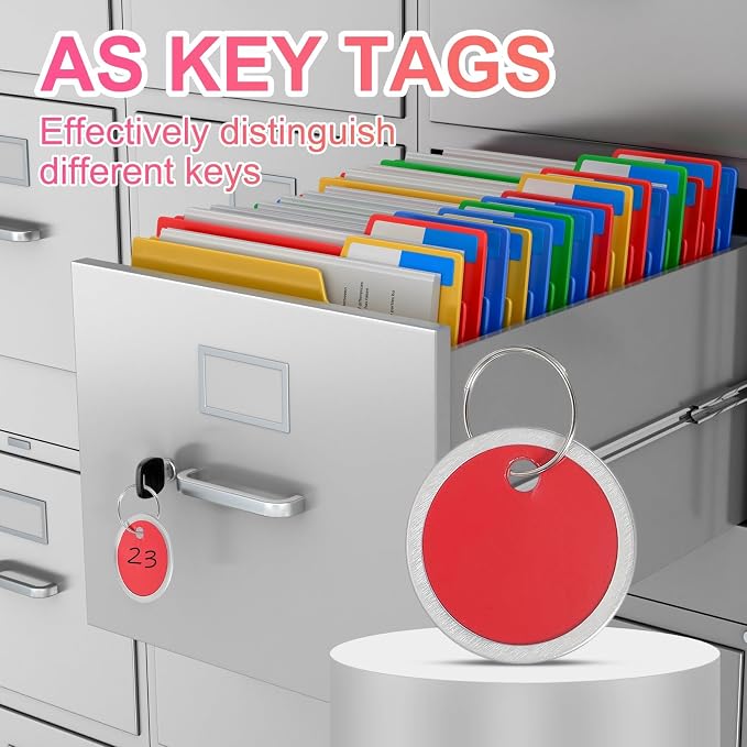 PATIKIL 1.2 Inch Metal Rim Key Tags 25 Pack Blank Round Paper Tags Bulk Writable Keychain Identifiers with Split Rings for Car Door Drawer Key Luggage Pet, Red