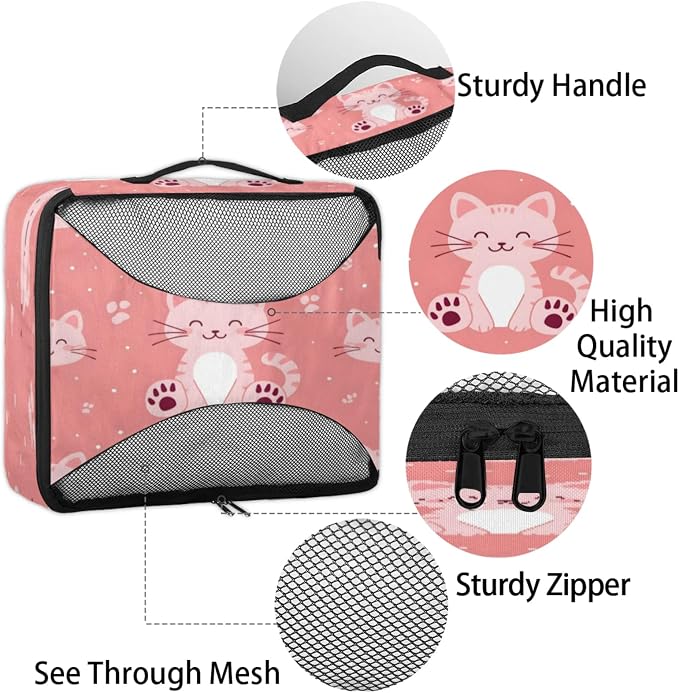 Packing Cubes for Travel, Cute Cat Travel Luggage Packing Organizers for Women Men, Large Custom Toiletries Bag for Cosmetics Toiletries, Cute Cats