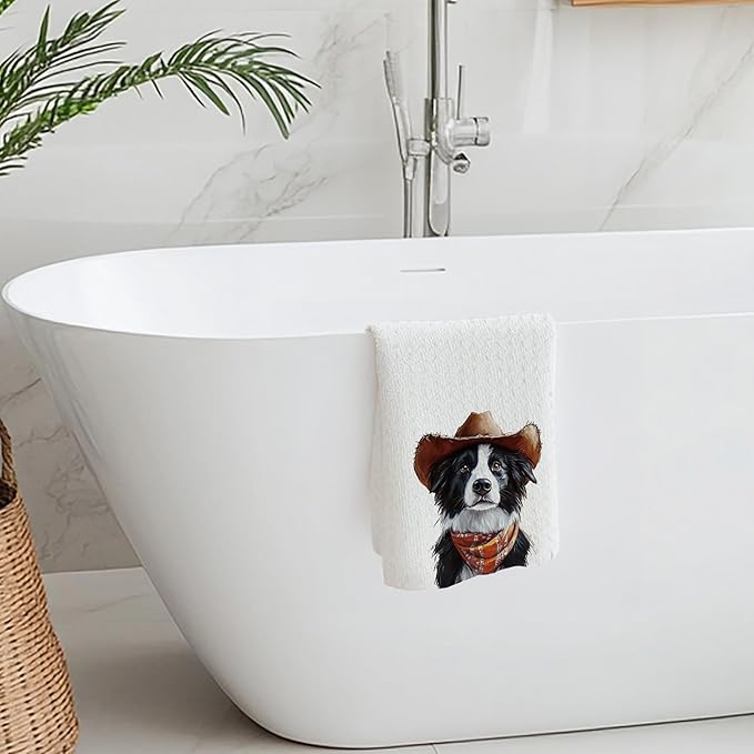 Cabana Bro Border Collie Gifts Kitchen Towels, Border Collie Gifts for Women Men Decorative Hand Towels for Bathroom, Funny Western Cowboy Shepherd Dog Dish Tea Towels for Kitchen, 16x24 Inch