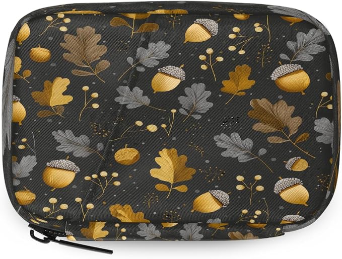 Travel Pill Organizer Black Gold Pine Cones Autumn Leaf Pill Case