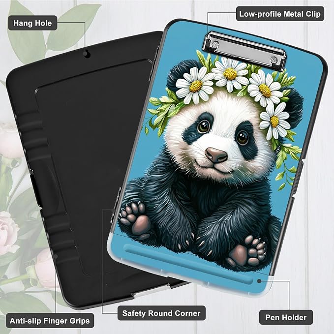 Daisy Panda A4 Clipboard with Storage Pen Holder, Clipboards Organizer Nursing Clipboard Foldable File Folder Plastic Clipboard Folio Clip Board for Office Students Classroom Doctor