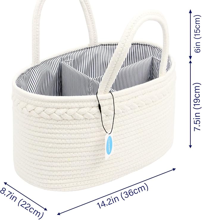 Casaphoria Woven Sundries Hamper - Cotton Rope Basket for Storage, Caddy, Organizer with Handle - Cream White (14.2"x8.5"x7.1")