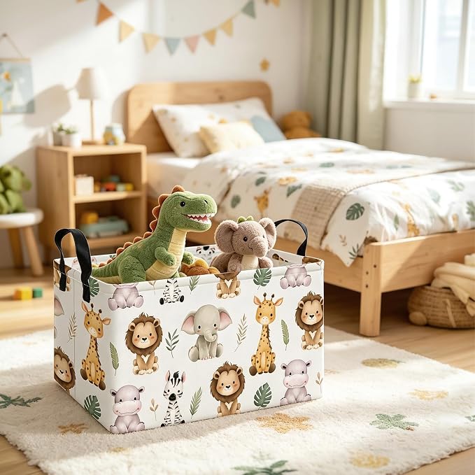 Rectangle Foldable Storage Basket Handles For Home, Cute animal | Waterproof canvas material, reinforced handles, perfect for shelf use, organizes clothes, daily items and pet supplies