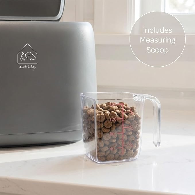 4 Cats & Dogs Kibble Food Container – 10L Pet Food Storage with Airtight Lid, Measuring Cup & Drain Plug – Freshness-Sealed Plastic Dispenser for Cat & Dog Food, Keeps Kibble Safe & Organized
