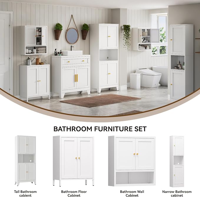 YAUWOH 69" Tall Metal Kitchen Pantry Cabinet with Microwave Shelf, 4 Doors & 3 Adjustable Shelves, Heavy Duty Food Storage Cabinet with Anti-Tip Design for Kitchen,Dining Room (1PC,White)
