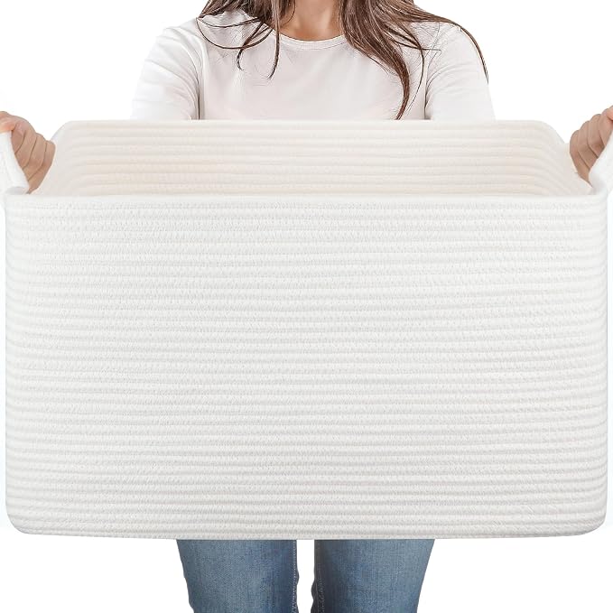 65L Large Woven Blanket Basket for Living Room, 19.7"x15.7"x11.8" | Nursery Laundry Hamper with Handle for Organizing Blankets, Pillows, Toy Storage With Handle, Large Baskets for Organizing