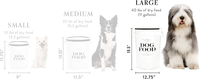 Harry Barker Bon Chien Dog Food Storage Canister – Medium 6.5 gallons, Airtight Stainless Steel Pet Food Container, Stylish Kitchen Counter Dog Kibble Storage with Easy-Open Lid - White