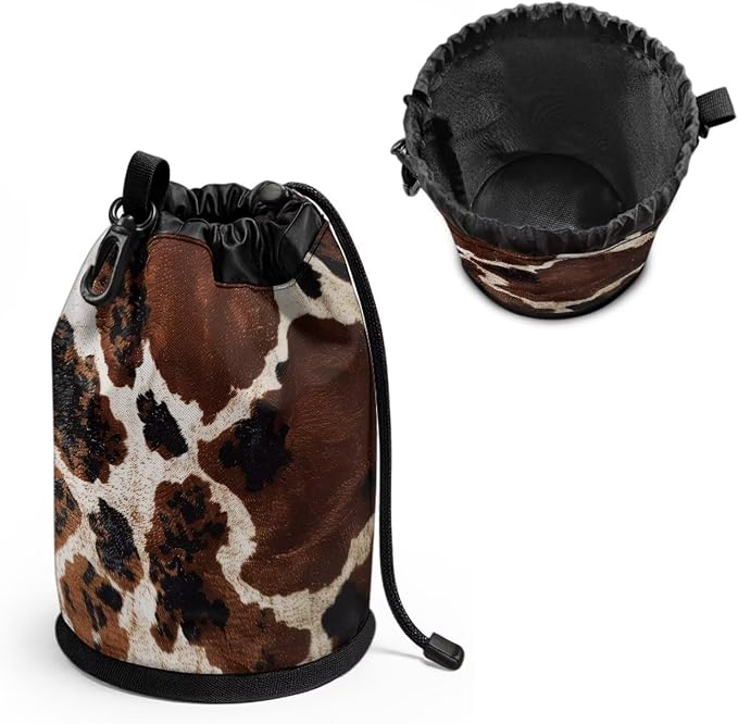 Drawstring Clothespin Bag, Brown Leopard Print Laundry Clip Organizer Pouch with Metal Grommet Hanging Loop, Portable Storage for Washing Pegs, Camping, Dorm, RV