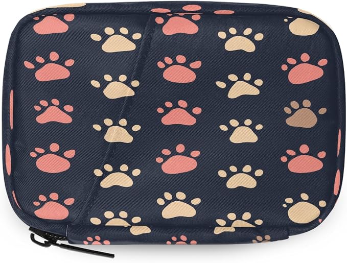 Weekly Pill Organizer Travel Size Bag with Removable 7 Day Pill Box Portable Vitamin Case Purse with Zipper,Pet Paw Prints Pattern