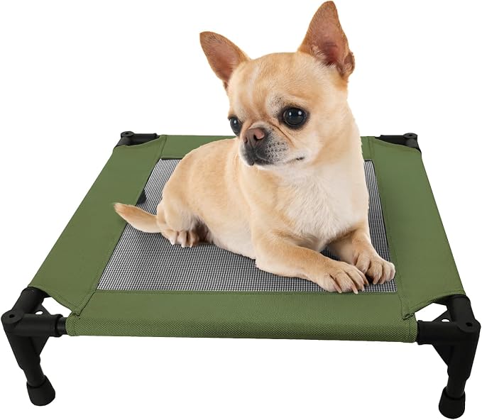 Pozico Elevated Pet Bed with Breathable Mesh for Small Cat and Dog, Raised Cooling Pet Cot for Puppy and Kitty, 18.9x18.9 inch (Olive Green Bed)