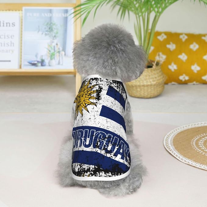 Vintage Uruguay Flag Dog Shirts Sleeveless Puppy Cotton T-Shirts