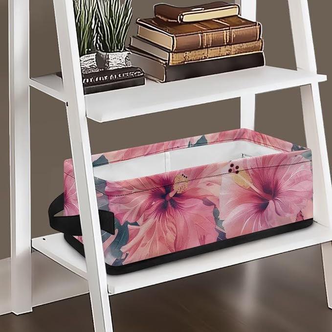 Pink Flowers Toilet Paper Basket for Back of Toilet Tank Top, Decorative Bathroom Storage Basket for Countertop Toilet Tank Topper Baskets Easy to Clean