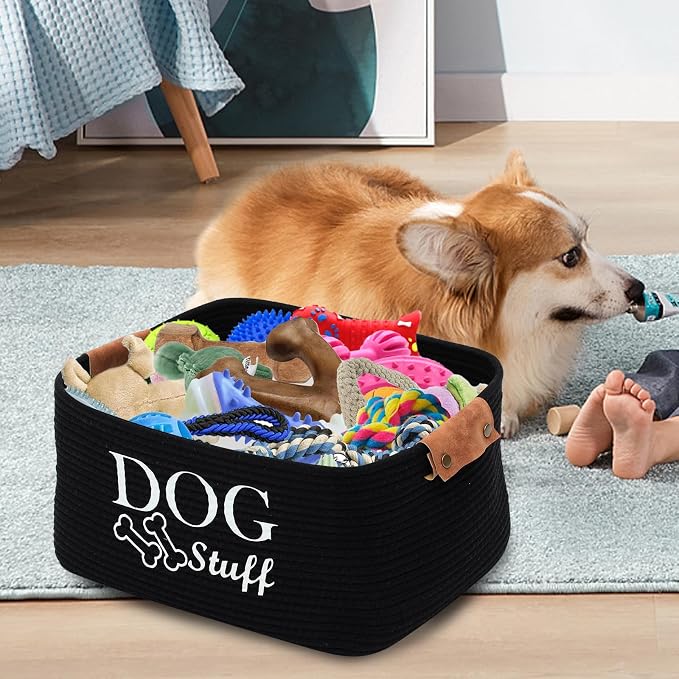 Square Dog toy basket storage Cotton Rope Storage Basket Pet/Pet Toy And Accessory Storage Bin Doy Toy Box-Black