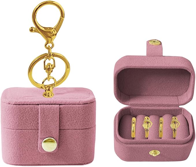Small Wedding Ring Bearer Pillow Box for Dog Collar, Velvet Travel Mini Jewelry Holder Pouch Bridesmaid Gifts , Multi-Slots Earrings Storage Case for Women Girls, Pocket Size Necklaces Organizer(Pink)
