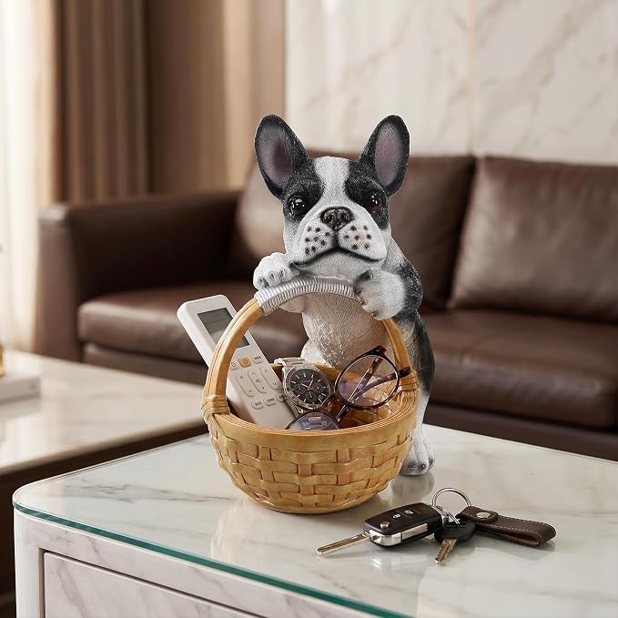 French Bulldog Statue Key Holder Bowl - Decorative Catchall Tray Organizer - Aesthetic Animal Trinket Dish & Puppy Lover Gifts