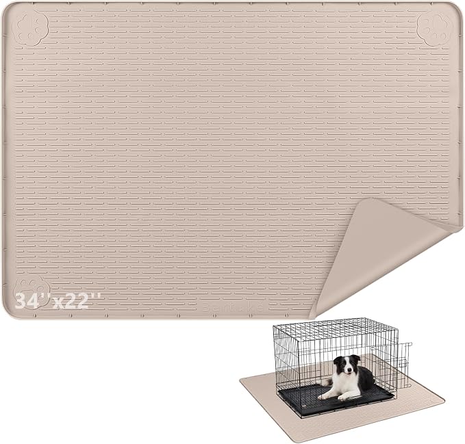 Silicone Dog Crate Mat 40"x 40" Under Dog Crate Kennel Pad Mat, Khaki | Extra Large Dog Cage Mat, Non-Slip Waterproof Dog Playpen Mat, Reusable Washable Dog Mat for Crate, Protect Floors