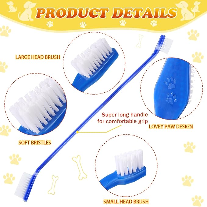 Nuenen 150 Pcs Dog Toothbrush Dual Headed Dental Brushes Puppy Tooth Brushing Kit Long Handle Toothbrush for Large and Small Dogs Cats Most Pets Teeth Cleaning Oral Care Supplies (Vibrant Color)