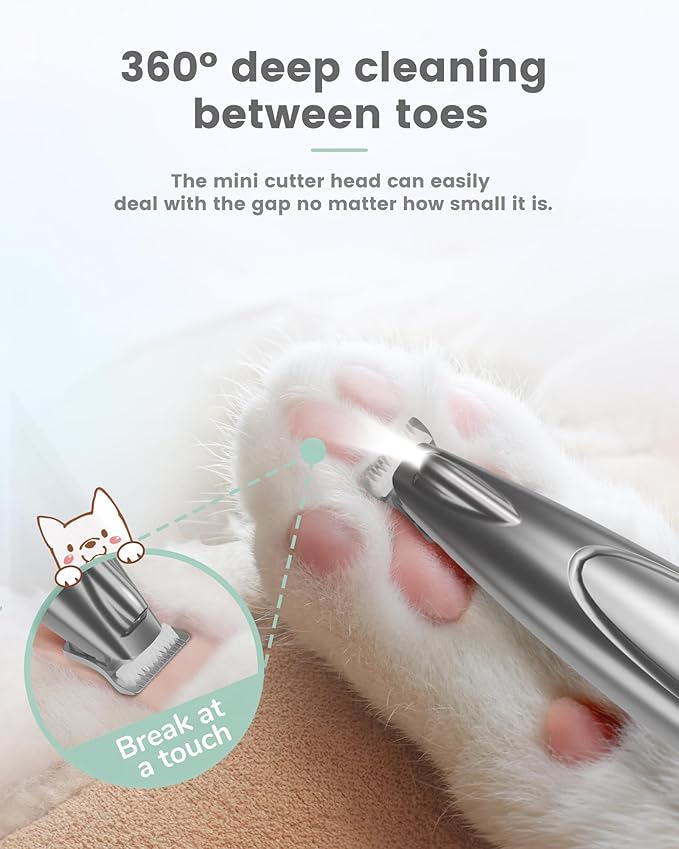 PAPMINI Dog Grooming Kit with LED Display, 35dB Ultra-Low Noise Dog Paw Trimmer, Cordless Hair Trimmer for Paws, Ears, Face, Rump with LED Light (Light Sliver)