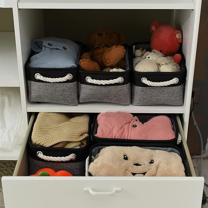 Storage Basket for Organizing - 12x8x5.2 inch 1 Pack Fabric Storage Cubes, Baskets for Gifts Empty for Closet Organizer Dog Gift Cloth Toy (Grey & Black)