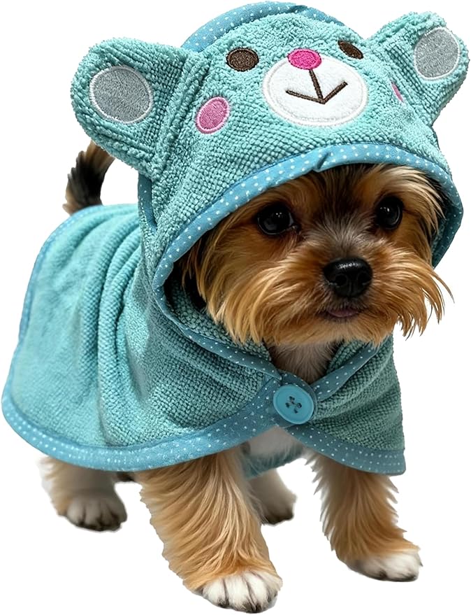 Dog Hooded Bathrobe Towel, Fast Drying Bath Towel Absorbent Warm Blanket Blue S