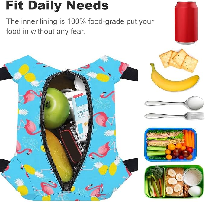 Insulated Handheld Lunch Bag, Flamingo Pineapple Mint Green | Spacious Food Storage Cooler Bags, Leakproof Snack Tote, for Picnic Travel Office Outdoor BBQ