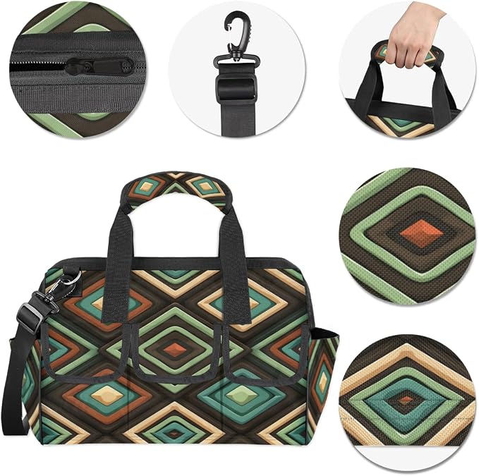 Geometric Shapes Heavy Duty Tool Bag 14.8 Inch Mid Century Modern Portable Soft Tool Box Organizer Storage with Adjustable Shoulder Strap