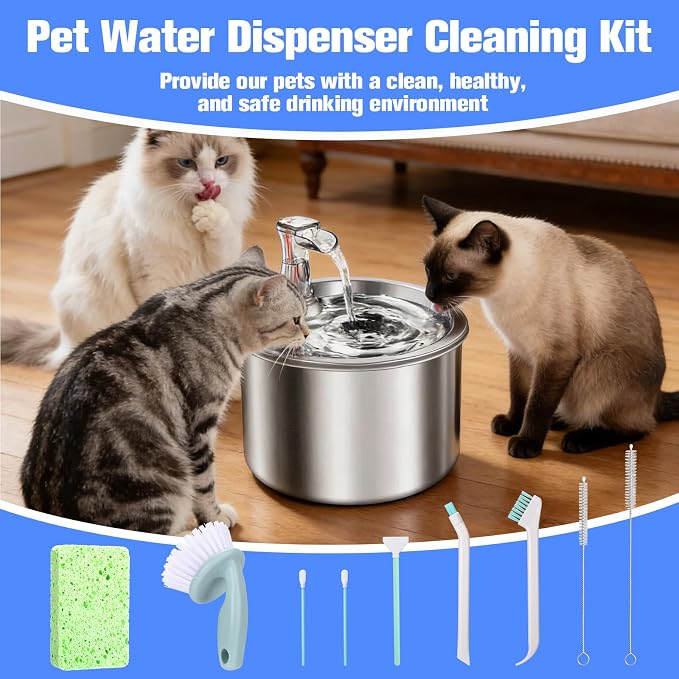 Pet Water Fountain Cleaning Kit,10 Pcs | Dog and Cat Water Fountain Cleaner Brushes Kit,Pet Drinking Dispenser Washing Kit with Sponge Wipe,Handle Brush,Crevice Brush