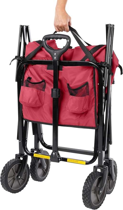 Amazon Basics Collapsible Heavy Duty Utility Wagon for Outdoor Sports, Camping, Garden, and Pets, Portable with Handle, 265 pounds Weight Capacity, 27.6 x 40.9 x 20 inches, Red