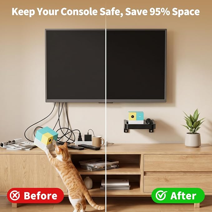RIBOTS Wall Mounted Holder for Nex Playground Game System with Silicone Remote Case Cover, Wood Shelf for Console & Remote, 3-Step Easy Setup, Storage Organizer for Nex Playground Kids & Families