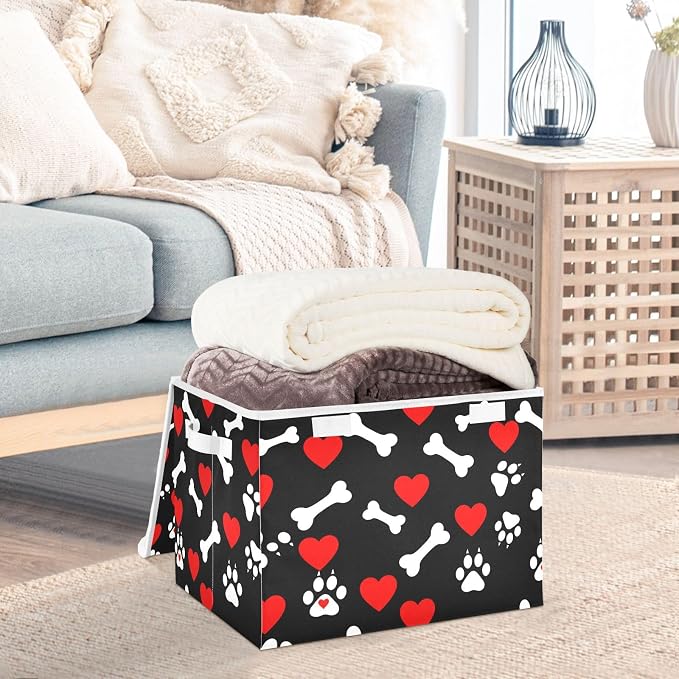 Bone Paw Fabric Storage Bins with Lid Foldable Storage Boxes 40L Baskets | Decorative Storage Boxes, Foldable & Stackable, Dust-Proof Flip Top, Reinforced Handles, For Home & Dorm, Clothes & Toy Box