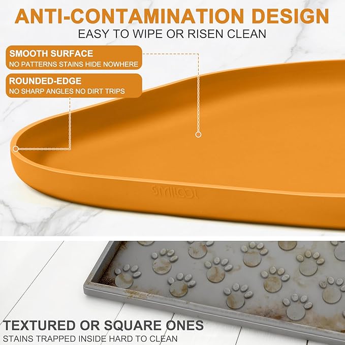 Smilool Small Silicone Pet Food Mat with Raised Edge for Food and Water Bowl, Square Dog Feeding Mats, Cat Food Trays for Floor Waterproof, Rubber Tray for Dogs and Cats, 12 x 12 x 0.7 Orange
