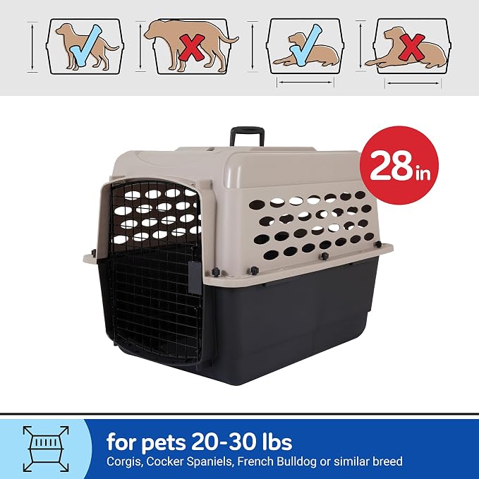 Petmate Vari Dog Kennel, Portable Pet Carrier, Taupe and Black, 28in | Airline Friendly and Made of Durable Plastic, This Pet Crate Works Great for Home and Travel