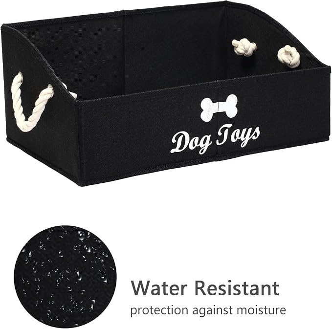 Large Dog Toys Storage Bins - Foldable linen Trapezoid Organizer Boxes with weave Rope Handle, Collapsible Basket for Shelves (Black-DOG)