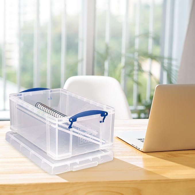 Really Useful Box Stackable 9 Liter Plastic Storage Container, 5 Pack | Bin with Snap Lid & Built-In Clip Lock Handles for Home & Office Organization