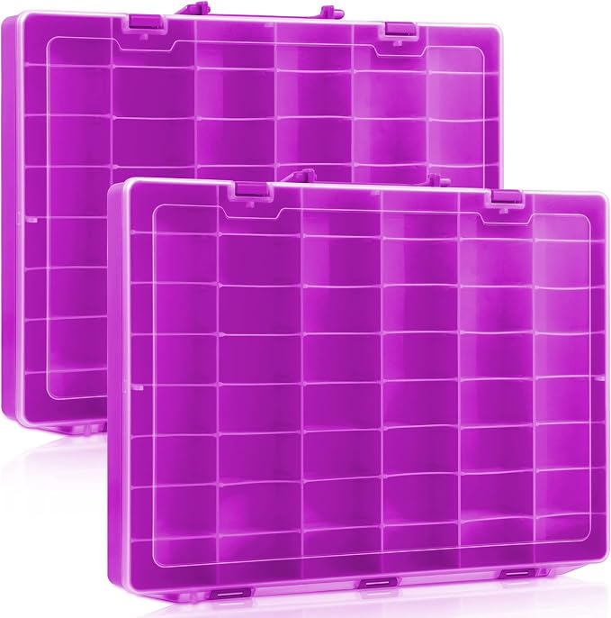 Juexica 2 Pcs 48 Grids Plastic Bead Organizer Box with Divider, Purple
