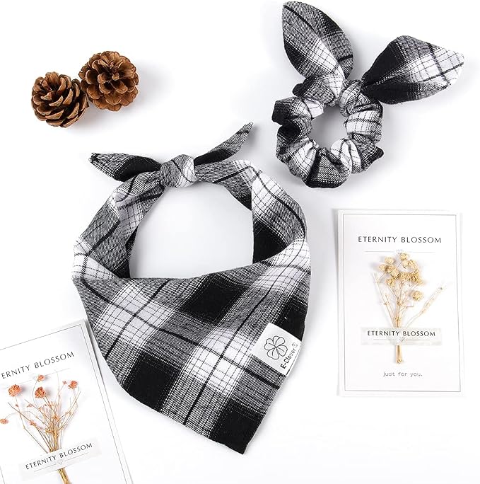 E-Clover White Black Plaid Dog Bandanas Matching Dog Bandana and Scrunchie | Matching Dog and Owner Clothes Dog Mom Gifts Dog Bandanas Girl Boy