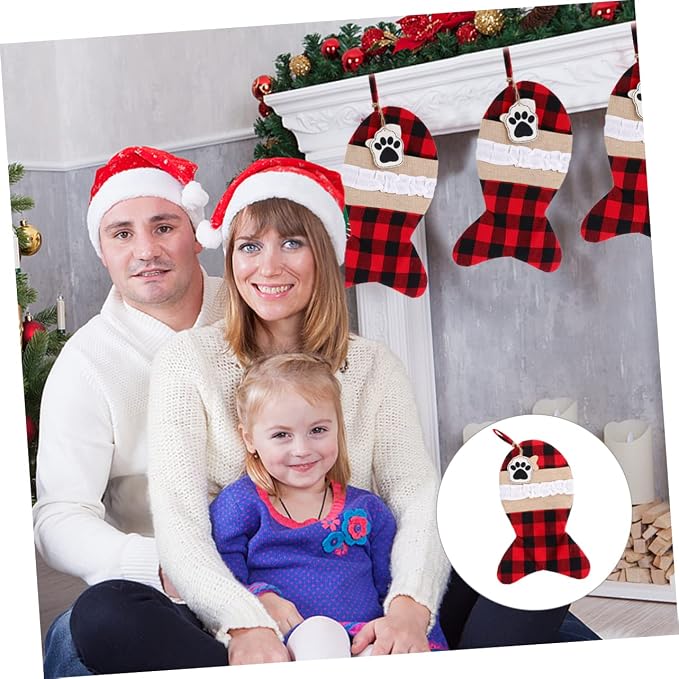 FRCOLOR Christmas Gift Pouch for Pets Black Red Plaid Holiday Storage Bag for Candy Snacks Item Organization and Festive Decoration
